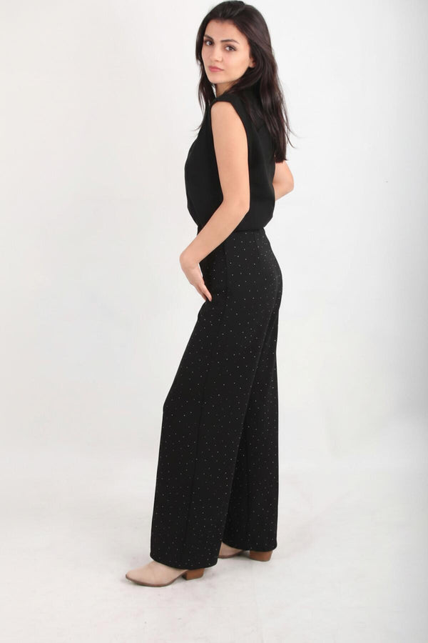 Black Wide‑Leg Trousers With Silver Stones