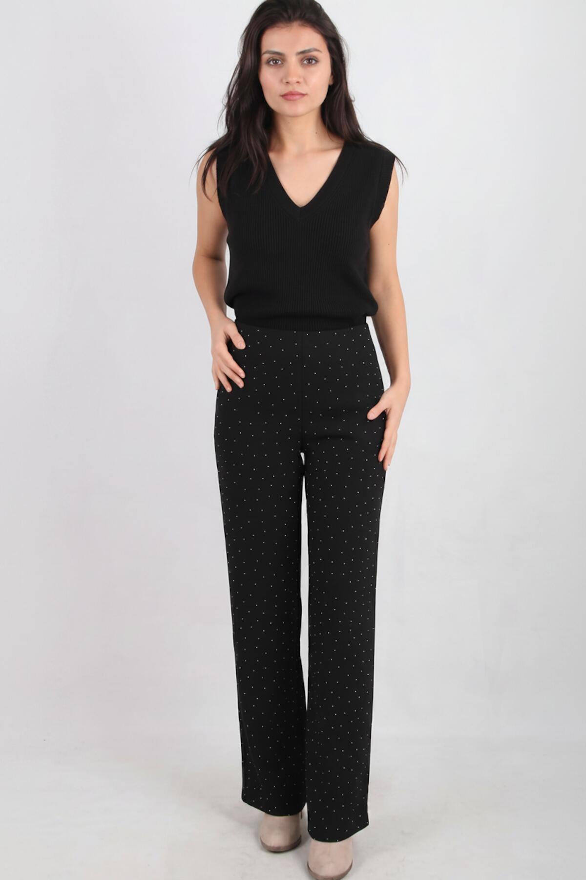 Black Wide‑Leg Trousers With Silver Stones