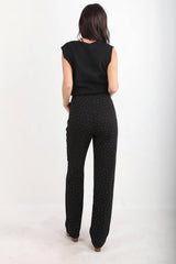 Pantalon Large Noir Orné De Petits Strass Argentés