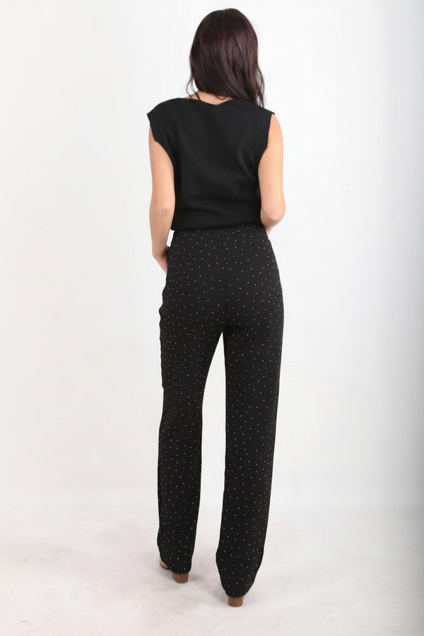Black Wide‑Leg Trousers With Silver Stones
