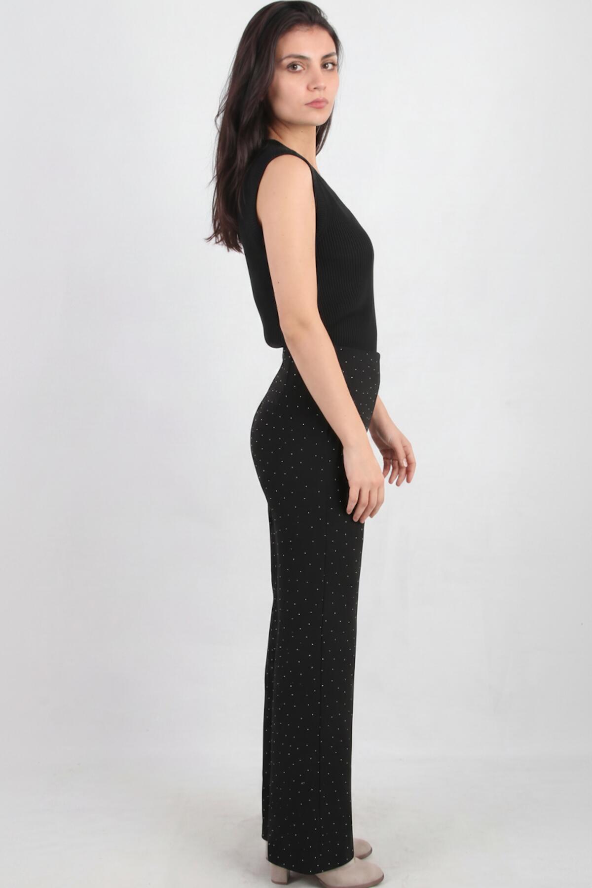 Black Wide‑Leg Trousers With Silver Stones