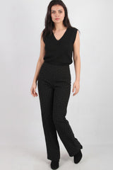 Pantalon Large Noir Orné De Petits Strass Argentés