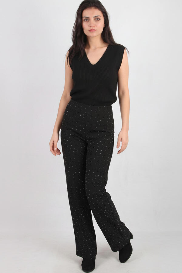 Black Wide‑Leg Trousers With Silver Stones