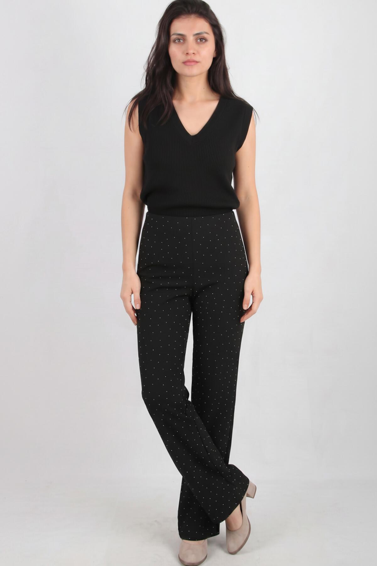 Black Wide‑Leg Trousers With Silver Stones
