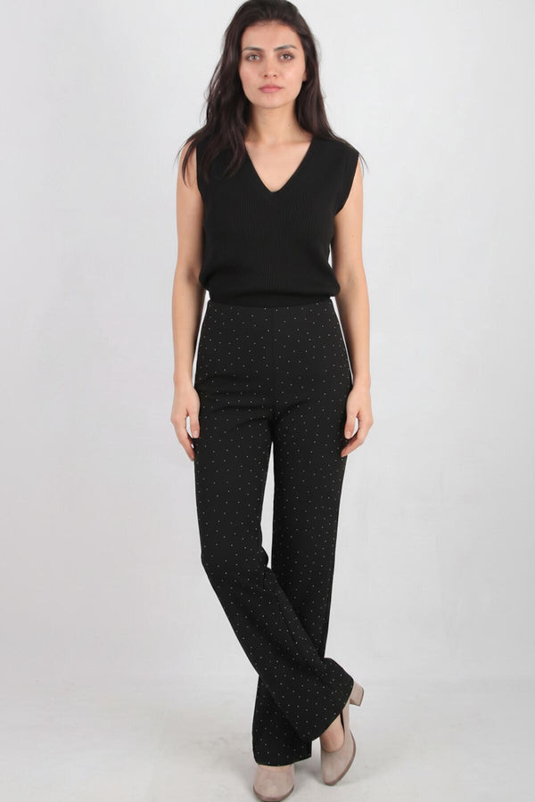 Black Wide‑Leg Trousers With Silver Stones