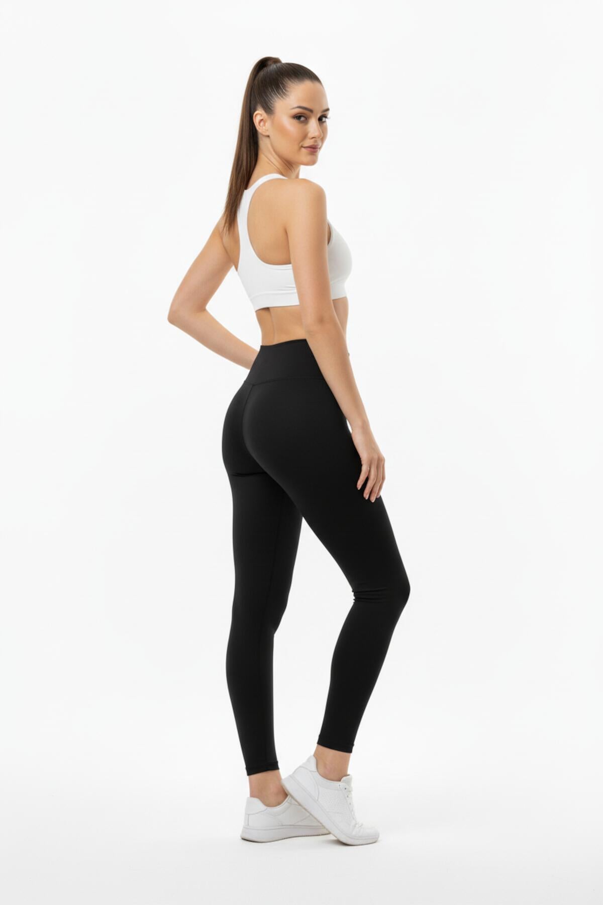 Push - Up - Leggings, Hoher Bund — Schwarz