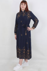 Robe Tissée À Motif Grande Taille — Bleu Marine