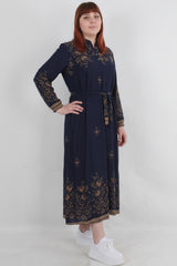 Robe Tissée À Motif Grande Taille — Bleu Marine