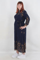 Robe Tissée À Motif Grande Taille — Bleu Marine