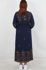 Robe Tissée À Motif Grande Taille — Bleu Marine