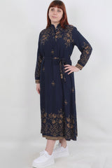 Robe Tissée À Motif Grande Taille — Bleu Marine
