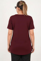Blouse Grande Taille À Encolure Bateau Avec Strass — Bordeaux