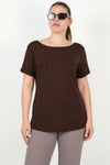Plus - Size Boatneck Blouse Met Zilveren Steentjes — Bruin