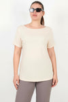 Plus - Size Blouse Met Boothals En Mini Zilveren Steentjes — Off - White