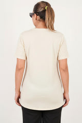Blouse Grande Taille Encolure Bateau Avec Petites Pierres Argentées — Off - White