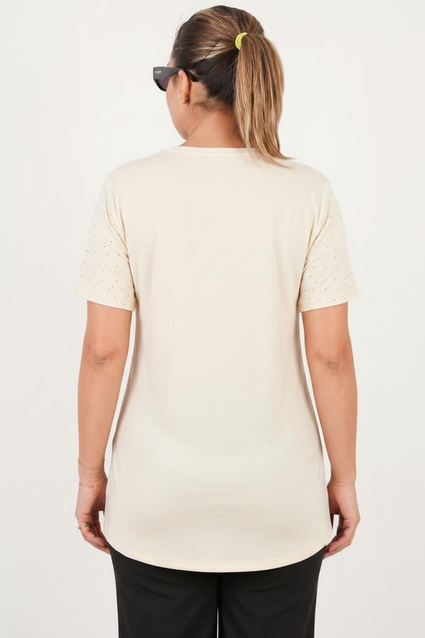 Plus - Size Blouse Met Boothals En Mini Zilveren Steentjes — Off - White