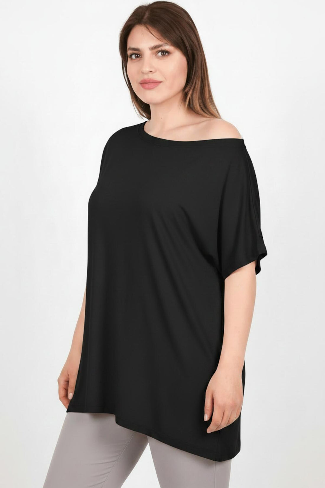 Blouse Oversize Épaules Tombantes Grande Taille — Noir