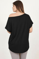 Blouse Oversize Épaules Tombantes Grande Taille — Noir