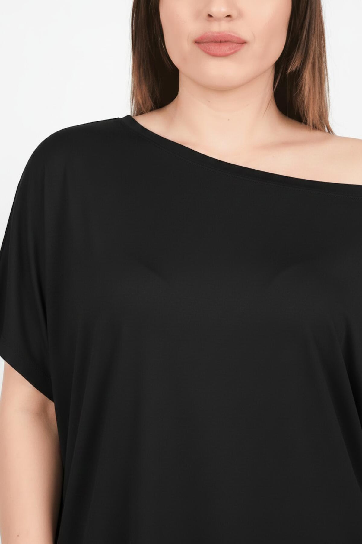 Oversized Off - Shoulder Blouse – Zwart (Grote Maten)
