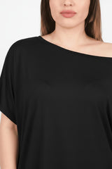 Blouse Oversize Épaules Tombantes Grande Taille — Noir