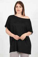 Blouse Oversize Épaules Tombantes Grande Taille — Noir