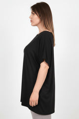 Blouse Oversize Épaules Tombantes Grande Taille — Noir