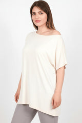 Blouse Oversize Écrue Épaules Tombantes – Grandes Tailles