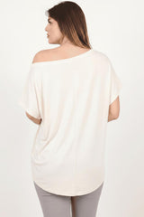 Blouse Oversize Écrue Épaules Tombantes – Grandes Tailles