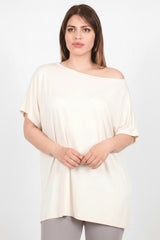Blouse Oversize Écrue Épaules Tombantes – Grandes Tailles