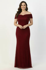 Robe De Soirée Longue Grande Taille, Encolure Ornée De Perles Et Sequins — Bordeaux