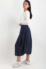 Pantalon Large Court En Tencel, Taille Élastiquée Au Dos – Bleu Marine