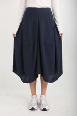 Pantalon Large Court En Tencel, Taille Élastiquée Au Dos – Bleu Marine