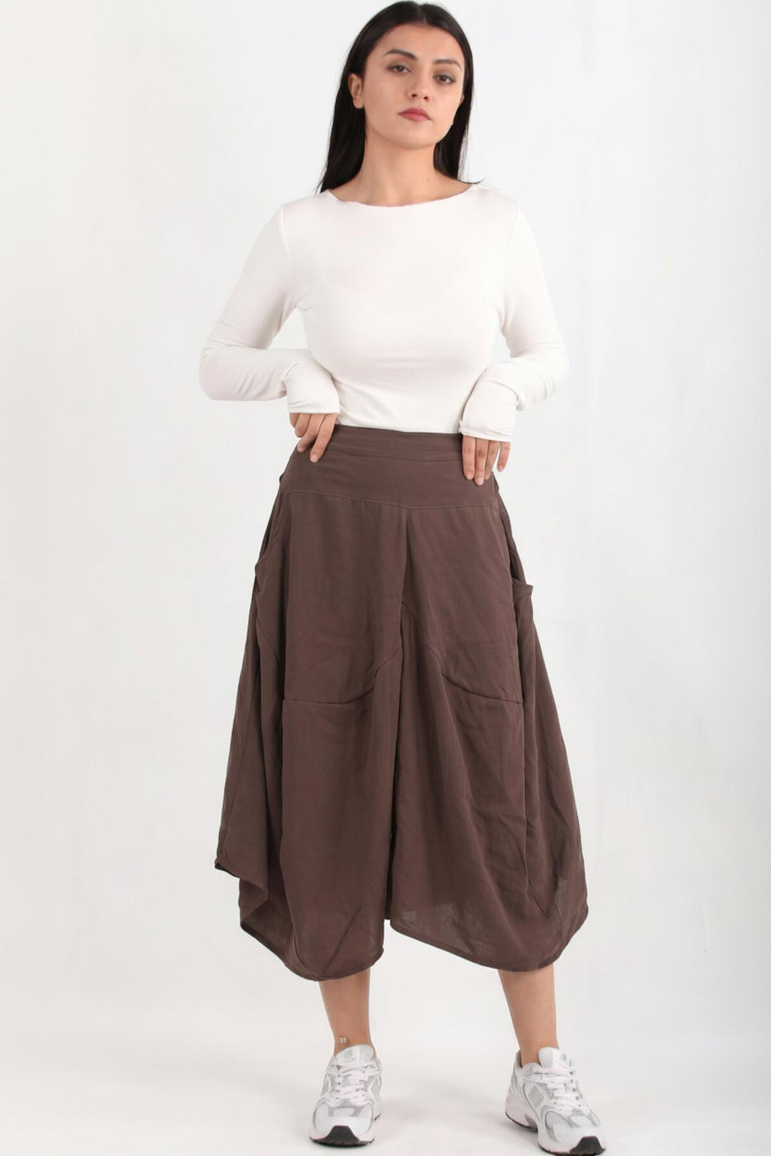 Pantalon Ballon En Tencel, Taille Dos Élastique — Marron