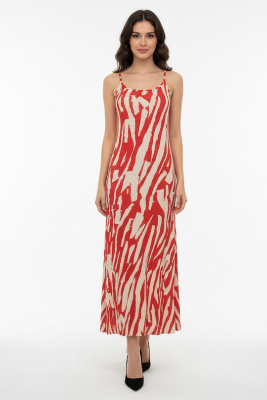 Terracotta Dessin Jurk Met Verstelbare Bandjes