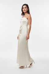 Robe De Soirée Longue Plissée, Sans Manches — Écru