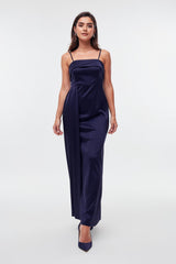 Robe De Soirée Longue Sans Manches À Plis — Bleu Marine