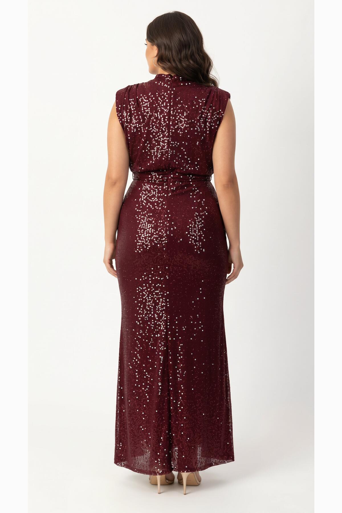 Plus‑Size Mouwloze Pailletten Maxi‑Jurk – Bordeaux