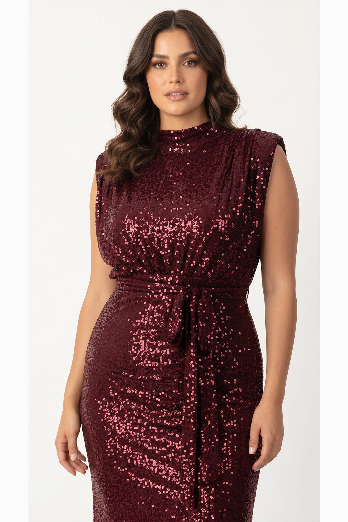 Plus‑Size Mouwloze Pailletten Maxi‑Jurk – Bordeaux