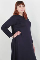 Plus - Size Relaxed Long - Sleeve Dress — Navy
