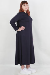 Plus - Size Relaxed Long - Sleeve Dress — Navy