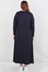 Plus - Size Relaxed Long - Sleeve Dress — Navy