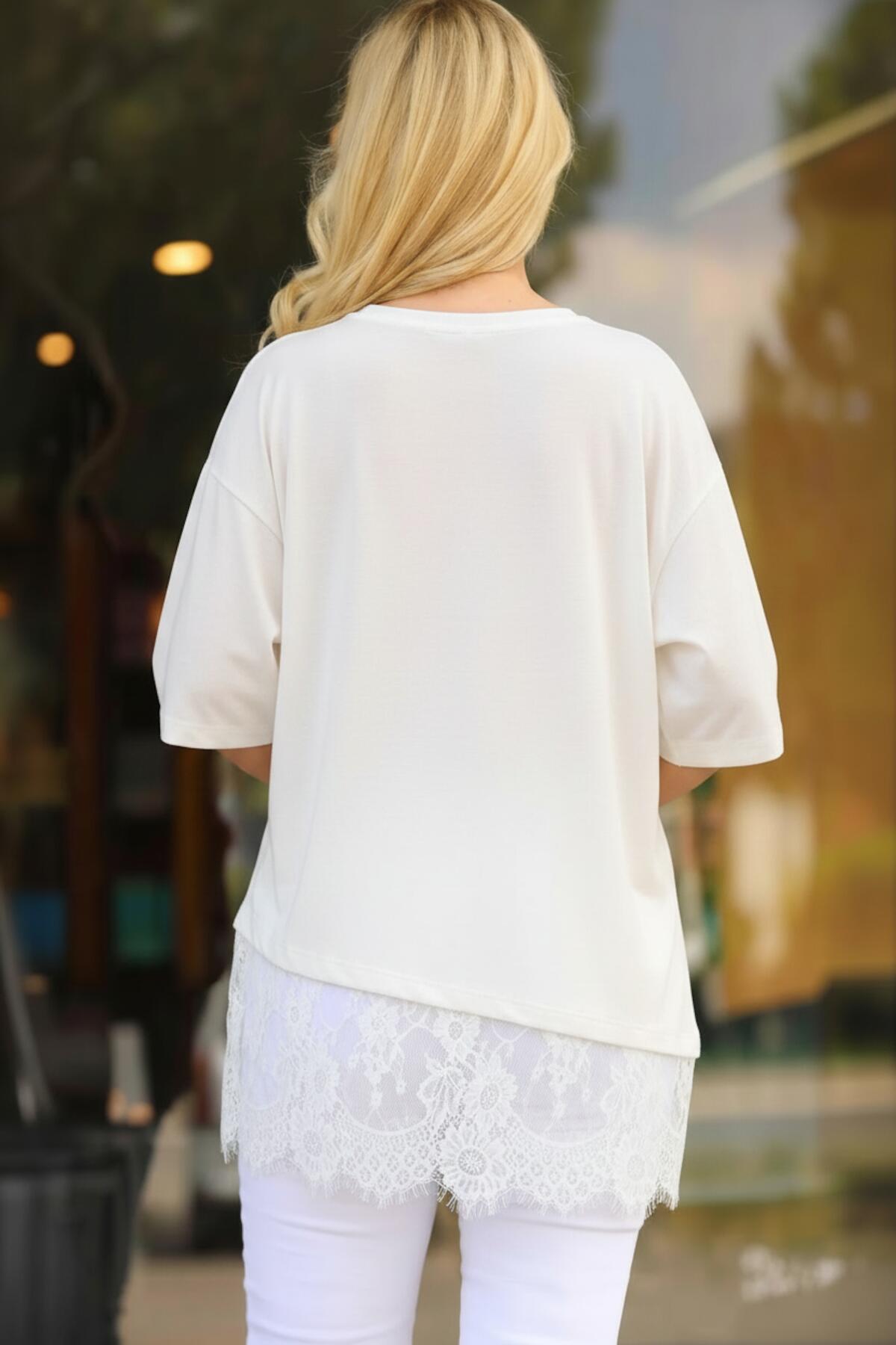 Plus‑Size Blouse Met Kanten Zoom — Wit