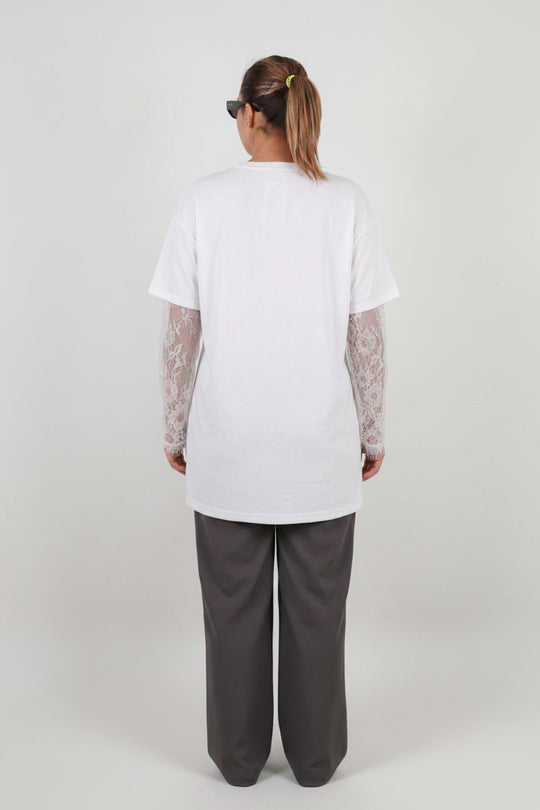 V - Hals Blouse Met Kanten Mouwen – Grote Maten, Wit