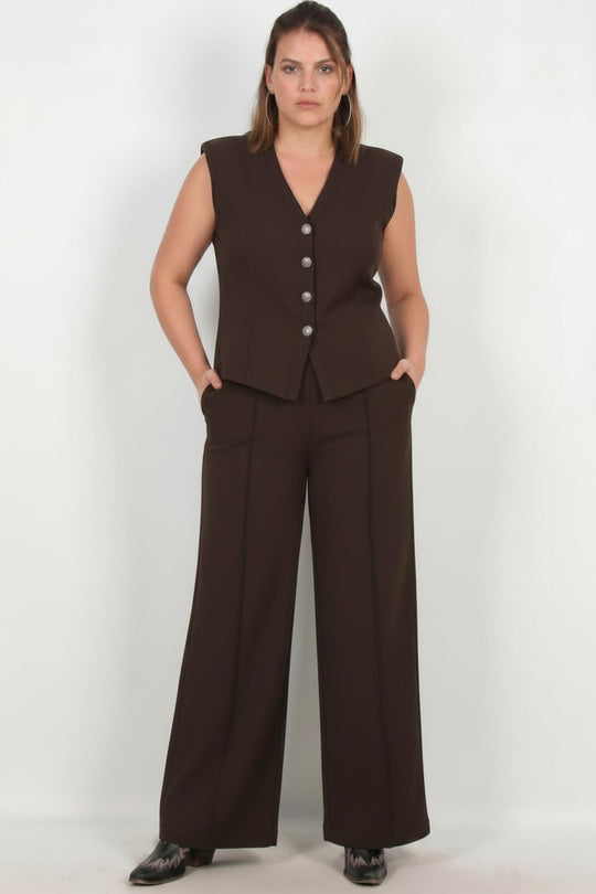 Giletset Met V‑Hals — Bruin — Grote Maten