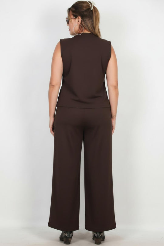 Giletset Met V‑Hals — Bruin — Grote Maten