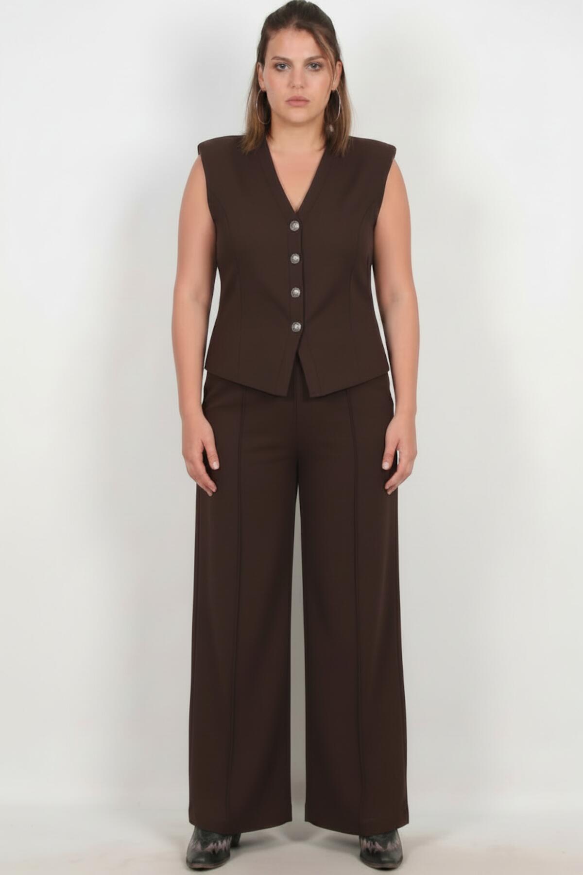 Giletset Met V‑Hals — Bruin — Grote Maten