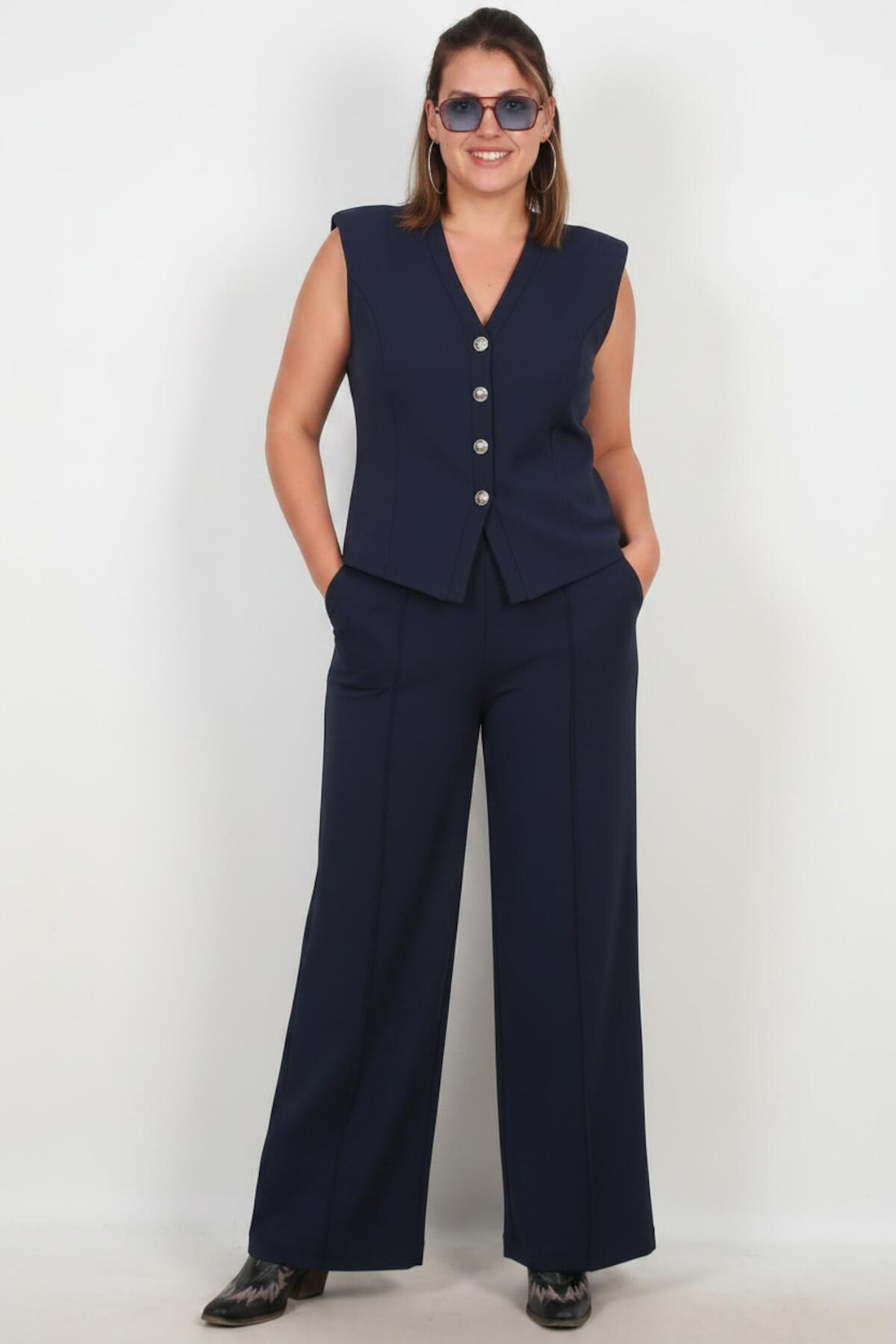Ensemble Gilet Marine Grande Taille