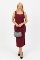 Robe Sans Manches À Encolure Carrée Grande Taille - Bordeaux