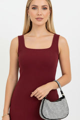 Robe Sans Manches À Encolure Carrée Grande Taille - Bordeaux