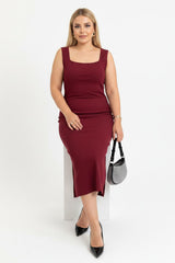 Robe Sans Manches À Encolure Carrée Grande Taille - Bordeaux